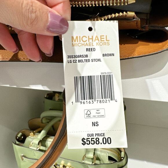 Michael Kors 35S3G6RS3B Reed Large Logo Belted Satchel IN BROWN - Picture 6 of 6